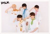 P!LK/集合(5人)/横型・膝上・衣装水色・敬礼・「反抗期アバンチュール」衣装/「EBiDAN THE LIVE 2016～Summer Party～」スペシャルユニット生写真